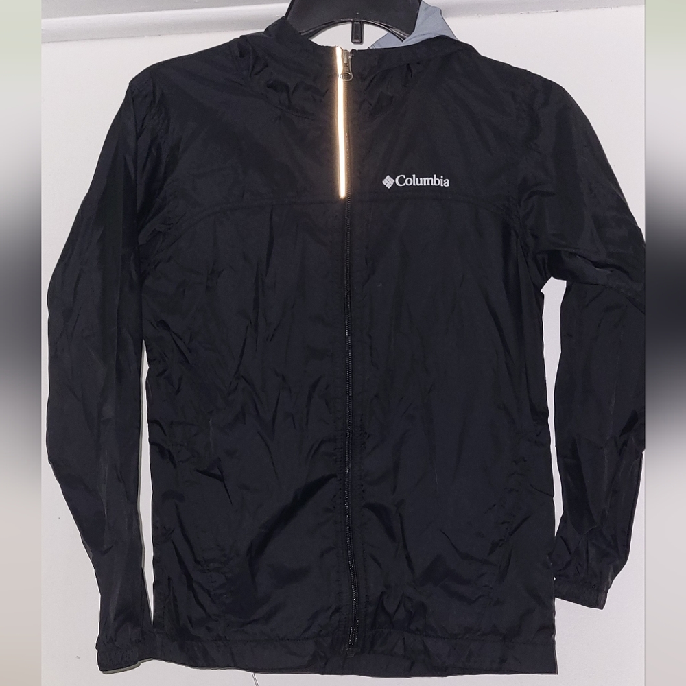 Columbia Sportswear Full Zip Hooded Windbreaker Black Unisex Kids Medium (10-12)